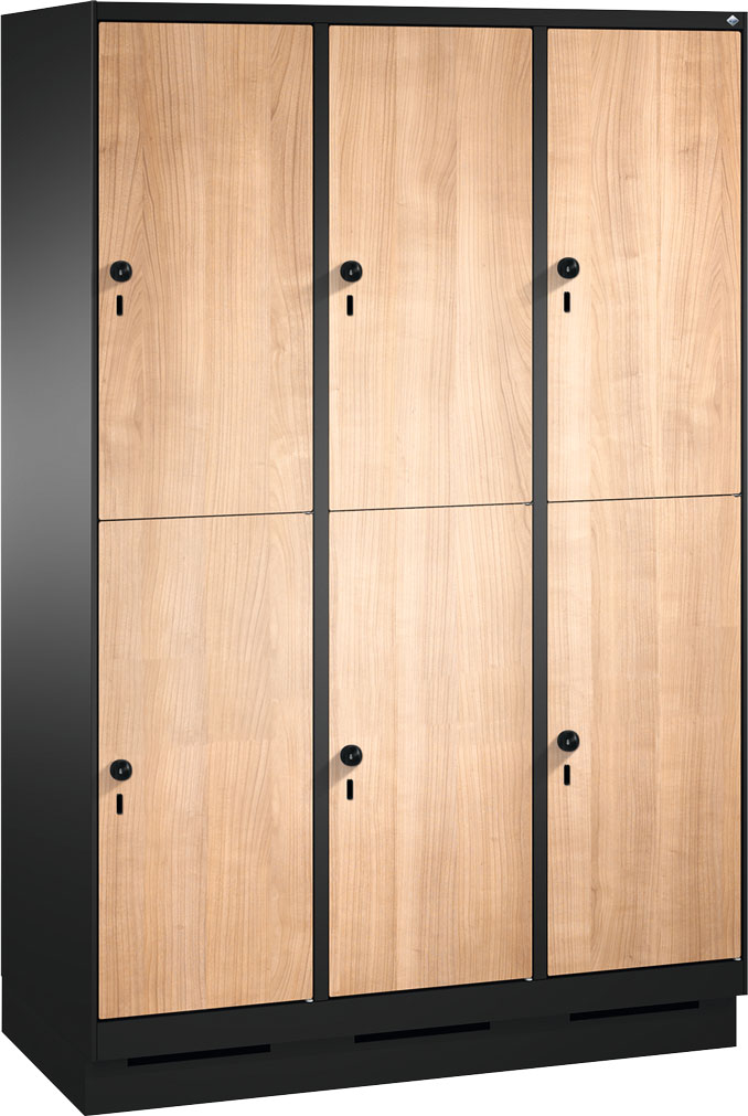 Picture of Garderobenschrank doppelstöckig, 6 Fächer S3000 Evolo mit 300 mm breiten MDF-Dekortüren, mit Sockel