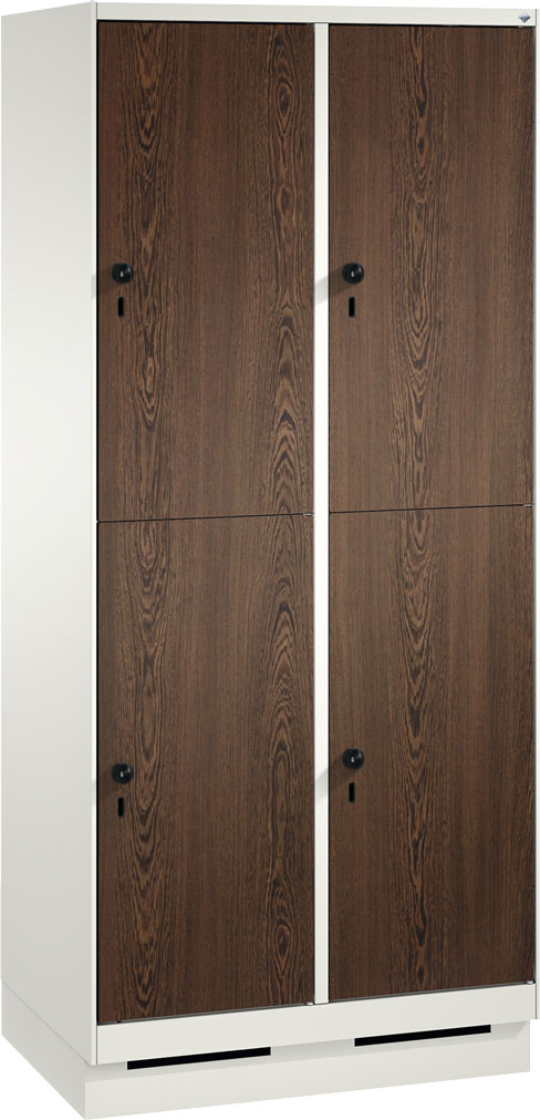 Picture of Garderobenschrank doppelstöckig, 4 Fächer S3000 Evolo mit 400 mm breiten MDF-Dekortüren, mit Sokel