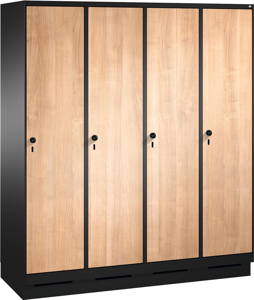 Bild von Garderobenschrank einteilig, 4 Fach S3000 Evolo mit 400 mm, HPL Dekortüren, mit Sokkel