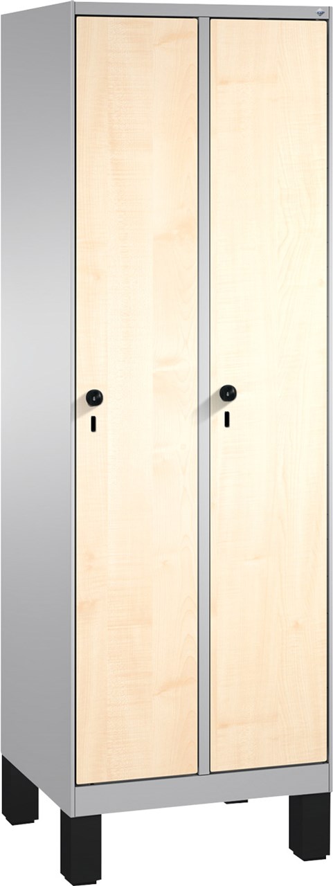 Bild von Garderobenschrank einteilig, 2 Fach S3000 Evolo mit 300 mm, MDF Dekortüren, mit Füssen