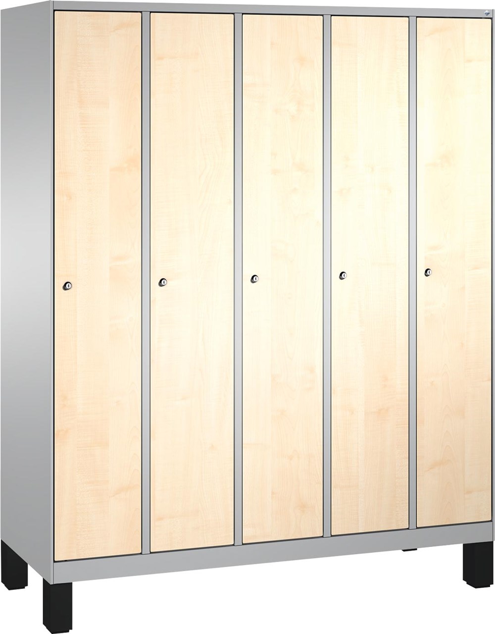 Picture of Garderobenschrank einteilig, 5 Fach S3000 Evolo mit 300 mm, MDF Dekortüren, mit Füssen