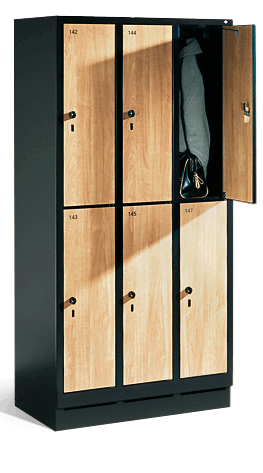 Picture of test Garderobenschrank doppelstöckig, 6 Fächer S3000 Evolo mit 300 mm breiten MDF-Dekortüren, mit Sokel